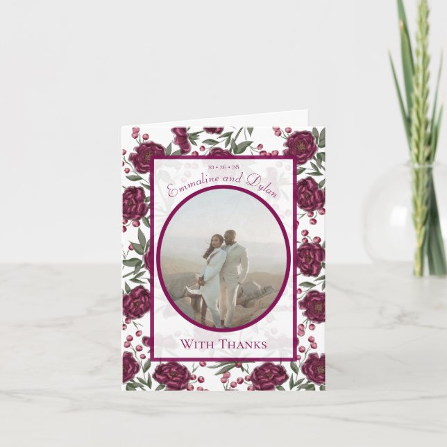 Maroon Rose Wedding Thank You Cards Photo Einladung (Vorderseite)