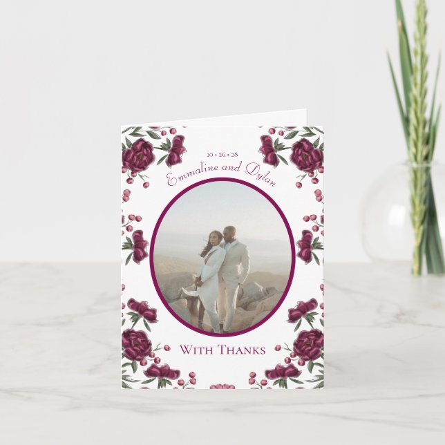 Maroon Rose Wedding Thank You Cards Photo Einladung (Vorderseite)