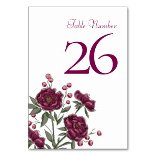 Maroon-Rosen-Hochzeit Tischnummer