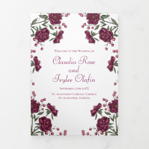 Maroon-Rosen-Hochzeitsprogramme Dreifach-gefaltete Programmkarte
