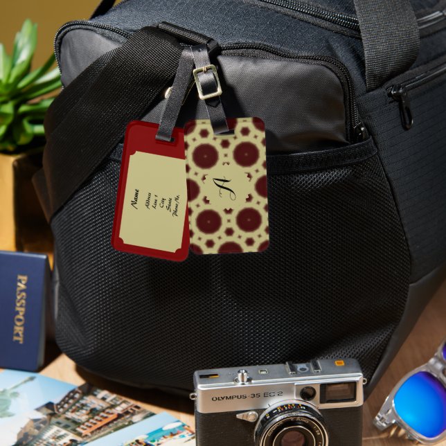 Maroon Rosette Design Luggage Tag Gepäckanhänger (Vorderseite & Rückseite)