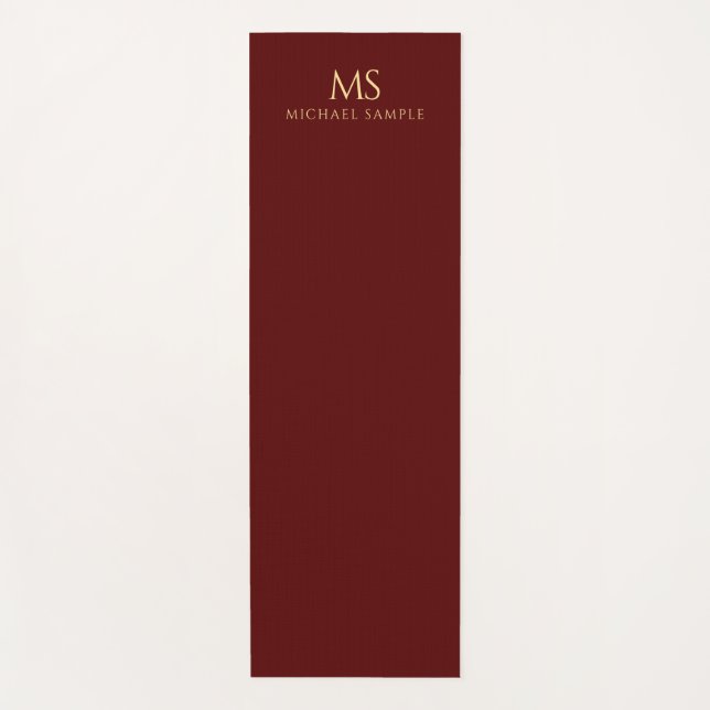 Maroon Rot Gold Name Monogramm Initiale Personalis Yogamatte (Vorderseite)