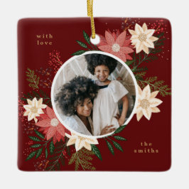 Maroon Round Foto Floral Kids Weihnachten Keramikornament