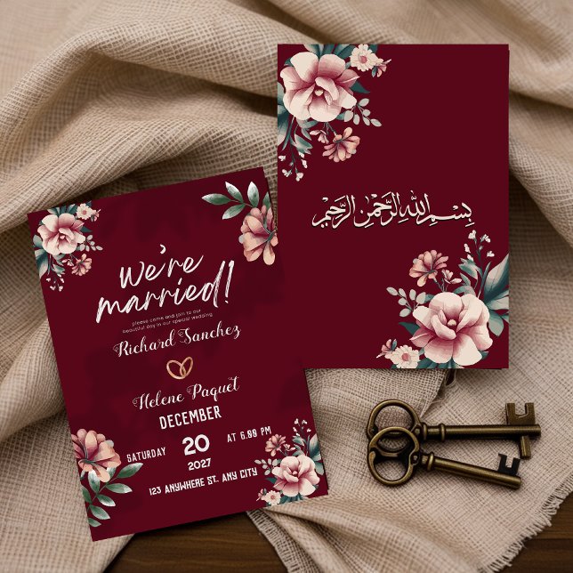Maroon Rustic Damask Muslime Einladung zur Hochzei (Von Creator hochgeladen)