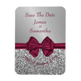 Maroon Satin Bow & Silver - Save the Date Magnet