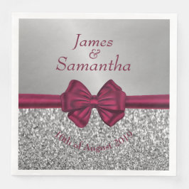 Maroon Satin Bow & Silver - Serviette