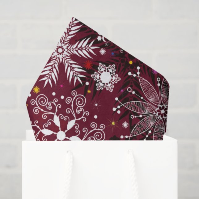 Maroon Schneeflockenmuster Weihnachtsgewebe Seidenpapier (Geschenktüte)