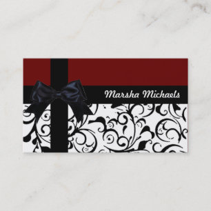 Maroon Schwarz-weiß Damask benutzerdefinierte Visi Visitenkarte