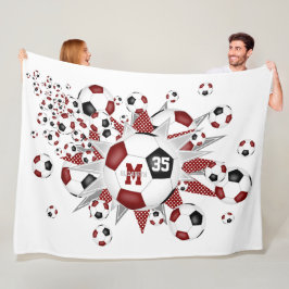 Maroon schwarze Fußballbälle Stars Mädchen nennen Fleecedecke