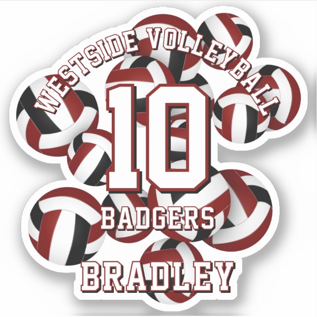 Maroon schwarze Mannschaft Farben Volleyballs Kind Aufkleber (Vorderseite)