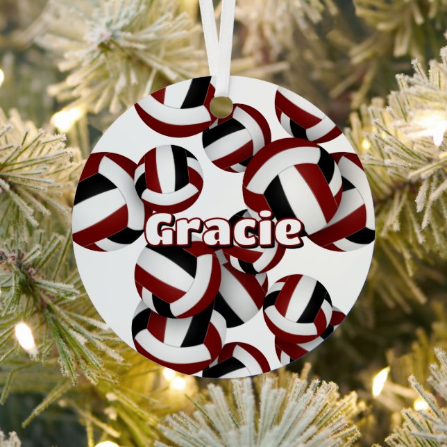 Maroon schwarze Volleyballs mit Athleten Name Sake Ornament Aus Metall (InSitu)