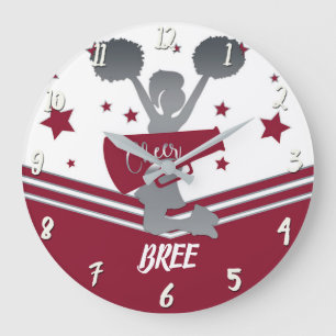 Maroon Silber Sterne Cheer Cheer-leading Mädchen Große Wanduhr