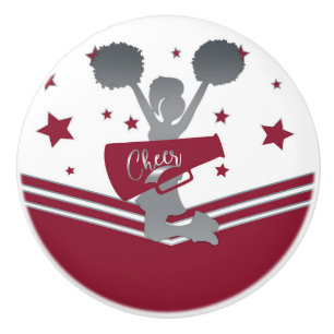 Maroon Silber Sterne Cheer Cheer-leading Mädchen Keramikknauf