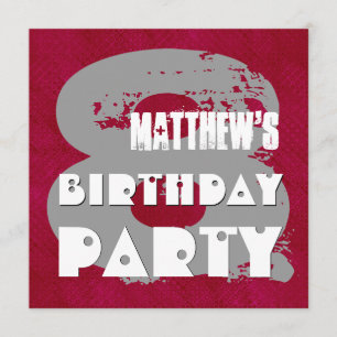 MAROON SILVER 8. Geburtstagsparty 8 Jahre alt V11E Einladung