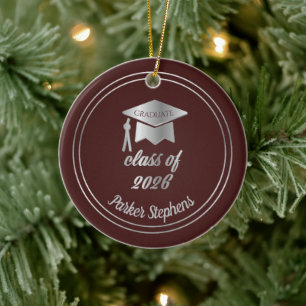 Maroon Silver Graduate Cap Abschluss 2023 Foto Keramik Ornament