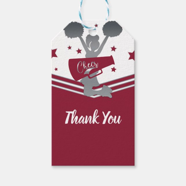 Maroon & Silver Stars Cheer Cheer führendes Party Geschenkanhänger (Vorderseite)