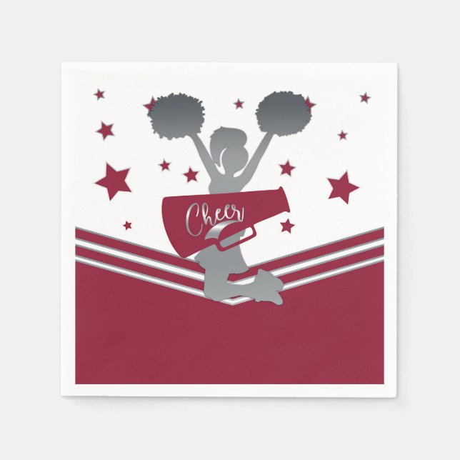 Maroon & Silver Stars Cheer Cheer führendes Party Serviette (Vorderseite)
