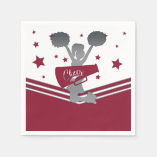Maroon & Silver Stars Cheer Cheerleading-Party Serviette