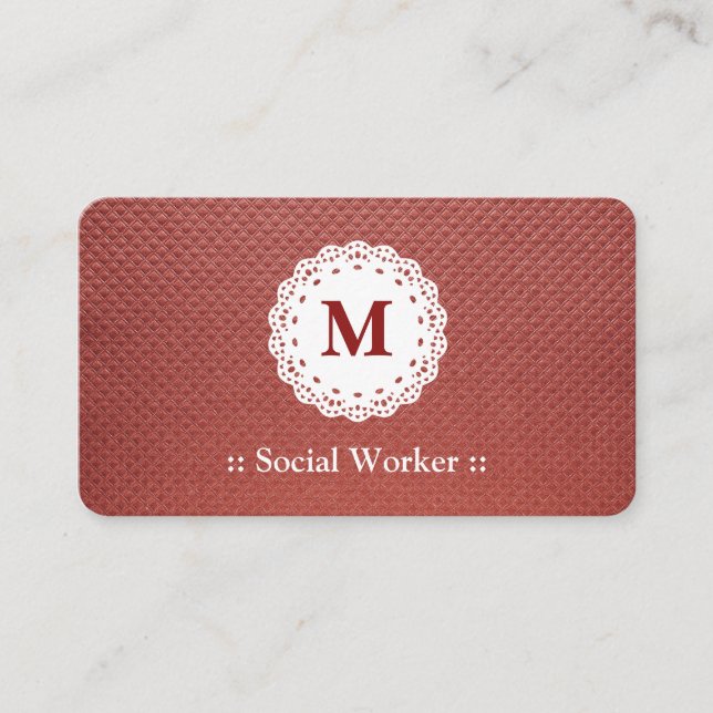 Maroon Social Worker Lace Monogram Visitenkarte (Vorderseite)