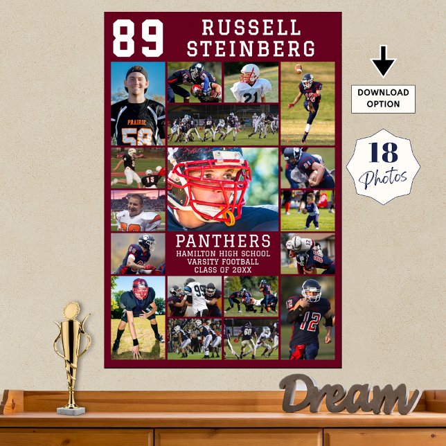 Maroon Sports Senior Graduation 18 Photo Collage Poster (Von Creator hochgeladen)