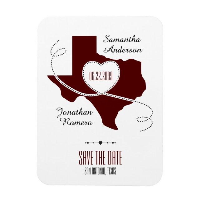 Maroon Texas Curling Ribbon Save the Date Magnet (Vertikal)