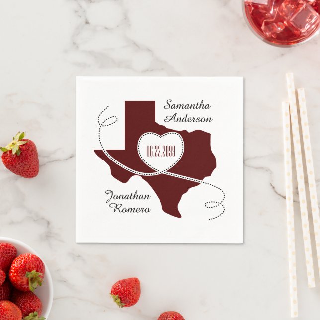Maroon Texas Curling Ribbon Wedding Date Serviette (Beispiel)