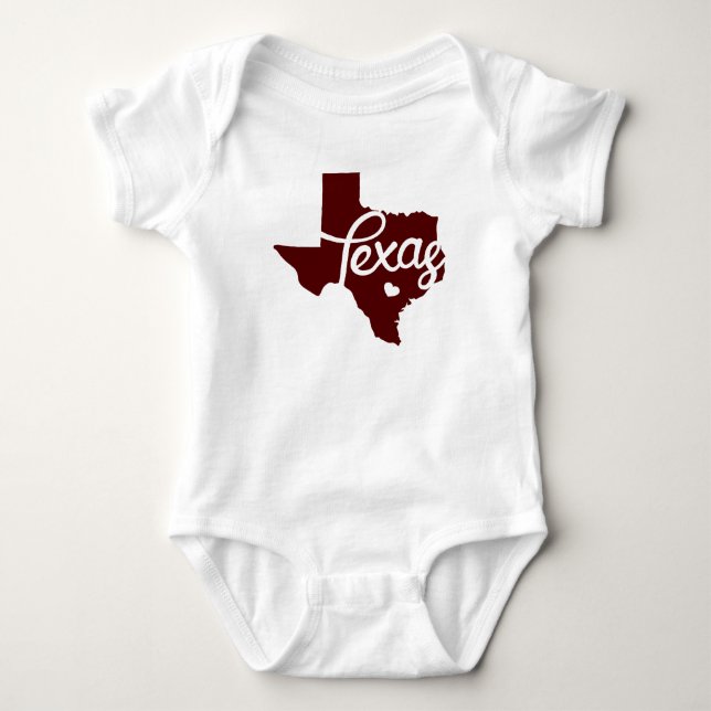 Maroon Texas Heart Baby Strampler (Vorderseite)