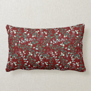 Maroon Tiny Leaf Print Lumbar Throw Kissen