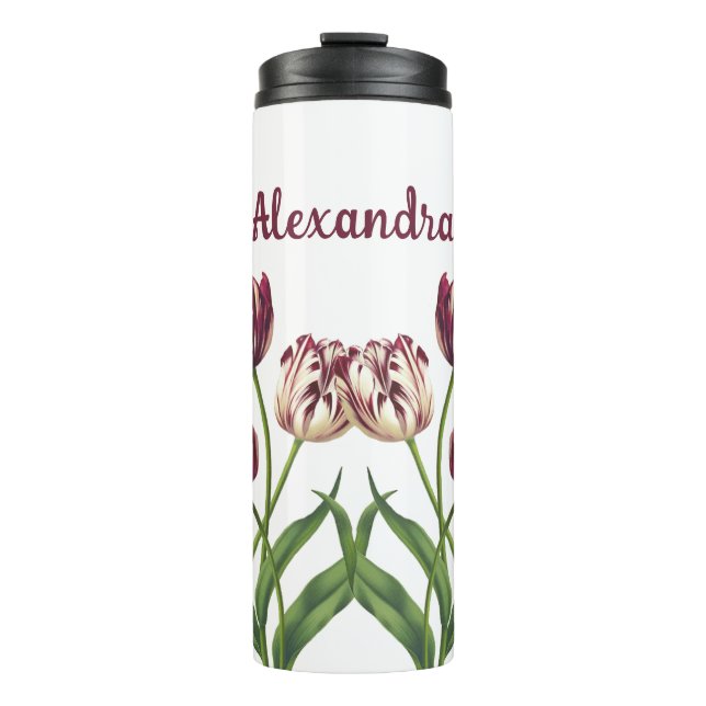 Maroon Tulips mit Namen Thermosbecher (Vorderseite)