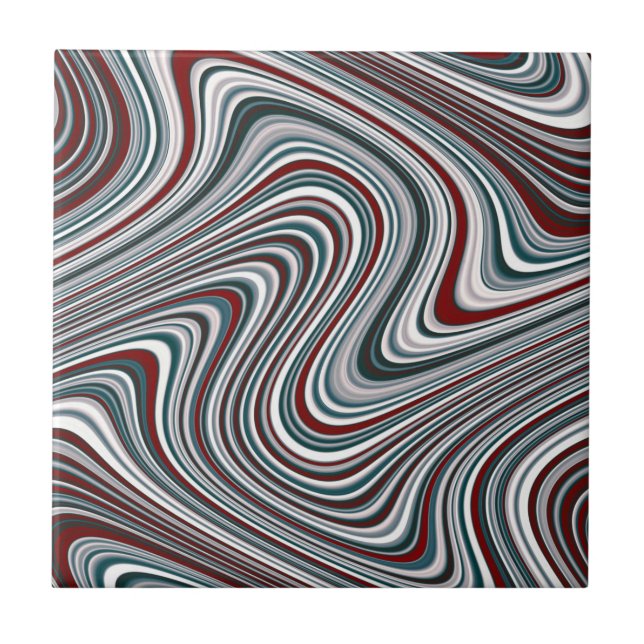 Maroon und Aquamarin Blue Abstrakt Curvy Shapes Fliese (Vorderseite)