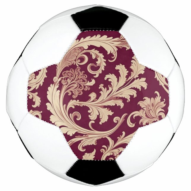 Maroon und Beige Vintages Muster Fußball (Vorderseite)