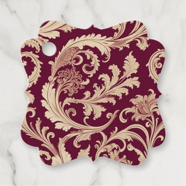 Maroon und Beige Vintages Muster Geschenkanhänger (Vorderseite)