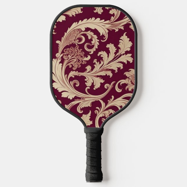 Maroon und Beige Vintages Muster Pickleball Schläger (Vorderseite)