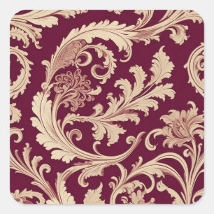 Maroon und Beige Vintages Muster Quadratischer Aufkleber