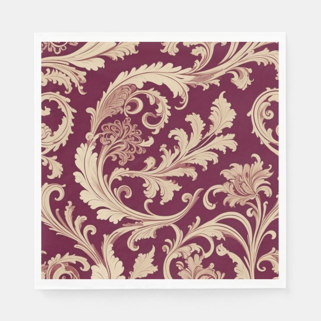 Maroon und Beige Vintages Muster Serviette (Vorderseite)