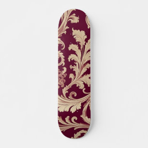 Maroon und Beige Vintages Muster Skateboard
