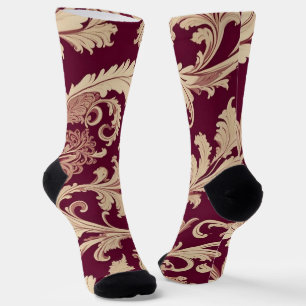 Maroon und Beige Vintages Muster Socken