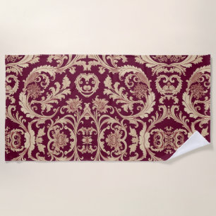 Maroon und Beige Vintages Muster Strandtuch