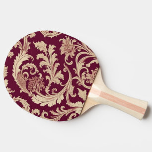 Maroon und Beige Vintages Muster Tischtennis Schläger