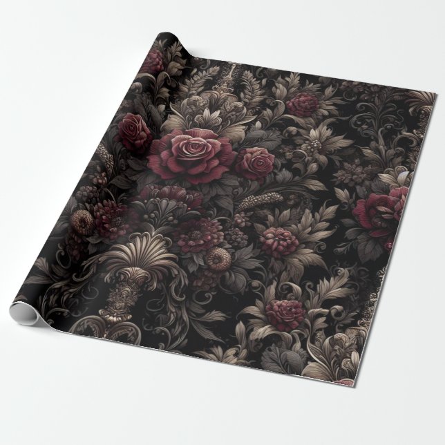 Maroon und Black Gift Wrapping Paper Geschenkpapier (Ungerollt)