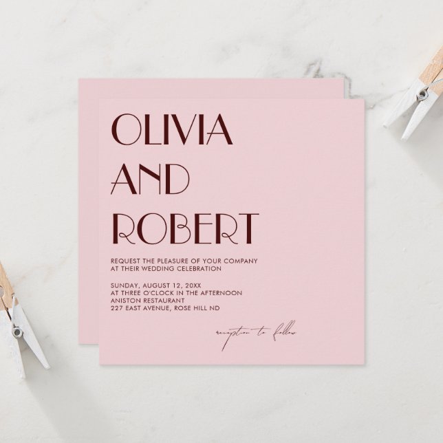 Maroon und blassrosa ästhetische Hochzeitseinladun Einladung (Vorderseite/Rückseite Beispiel)
