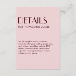 Maroon und blassrosa elegante Hochzeit Begleitkarte