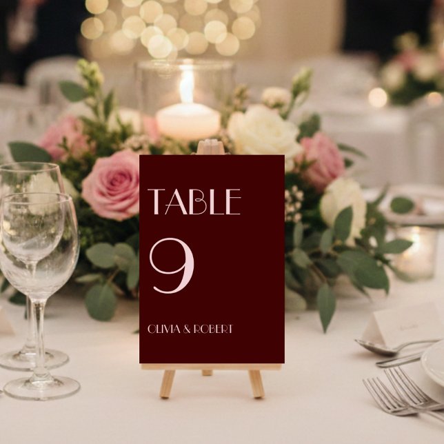 Maroon und blassrosa Moderne einfache Hochzeit Tischnummer (Von Creator hochgeladen)