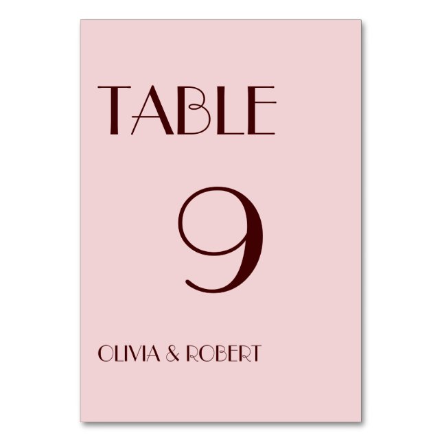 Maroon und blassrosa Moderne einfache Hochzeit Tischnummer (Vorderseite)