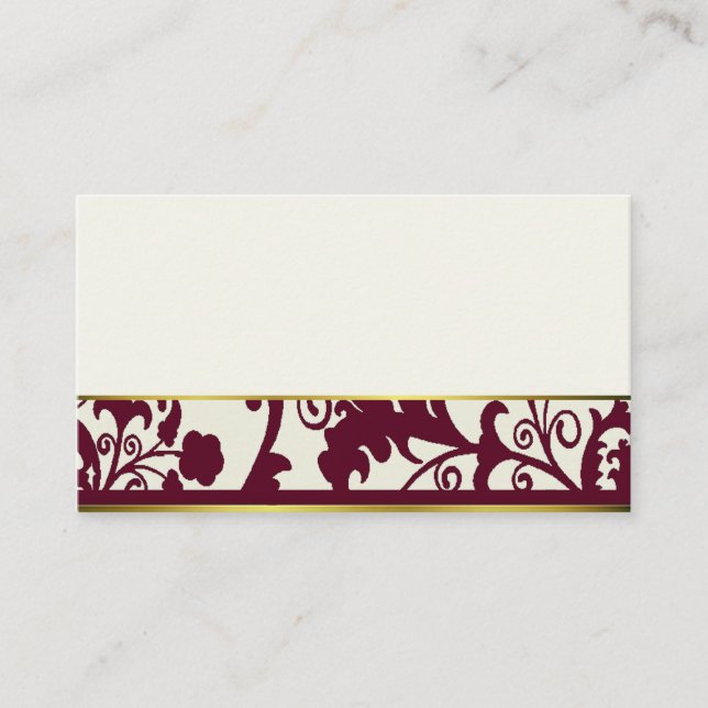Maroon und Cream Damask Platzkarten (Vorderseite)