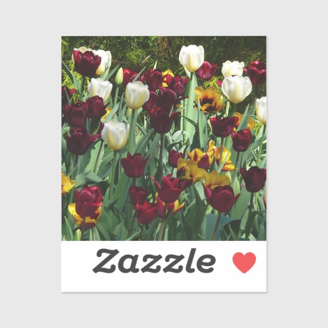 Maroon und Gelbe Tulips farbenfrohe Blumen Aufkleber (Blatt)
