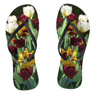 Maroon und Gelbe Tulips farbenfrohe Blumen Flip Flops