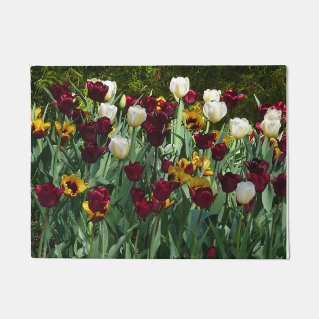 Maroon und Gelbe Tulips farbenfrohe Blumen Fußmatte (Vorderseite)