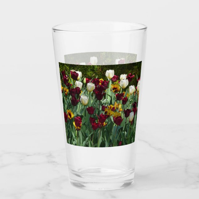 Maroon und Gelbe Tulips farbenfrohe Blumen Glas (Vorderseite)