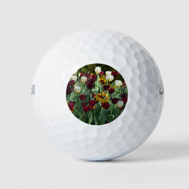 Maroon und Gelbe Tulips farbenfrohe Blumen Golfball (Vorderseite)